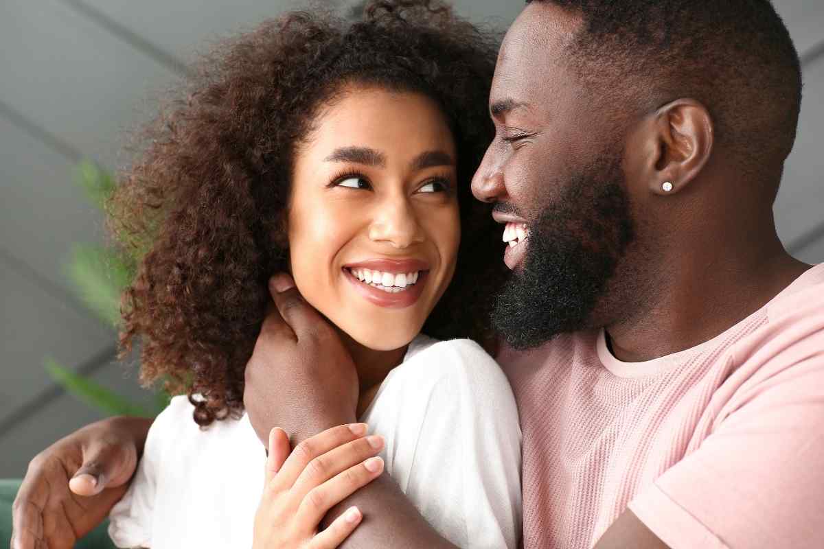 A couple in a calm, focused moment of genuine connection and mutual attentiveness