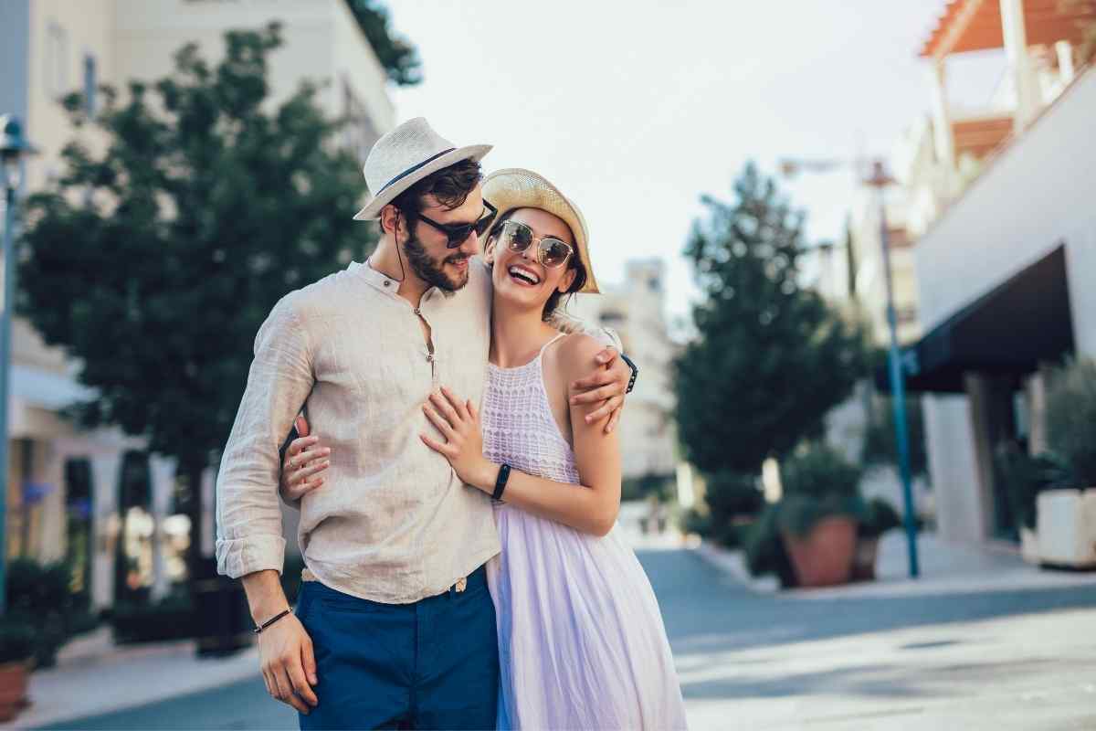 A couple sharing a warm, tender moment while staying connected despite distance