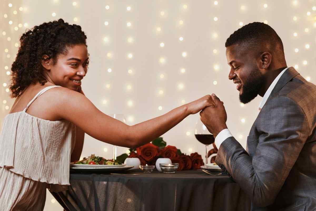 Pisces woman relaxed and present with her partner in a warm, intimate moment