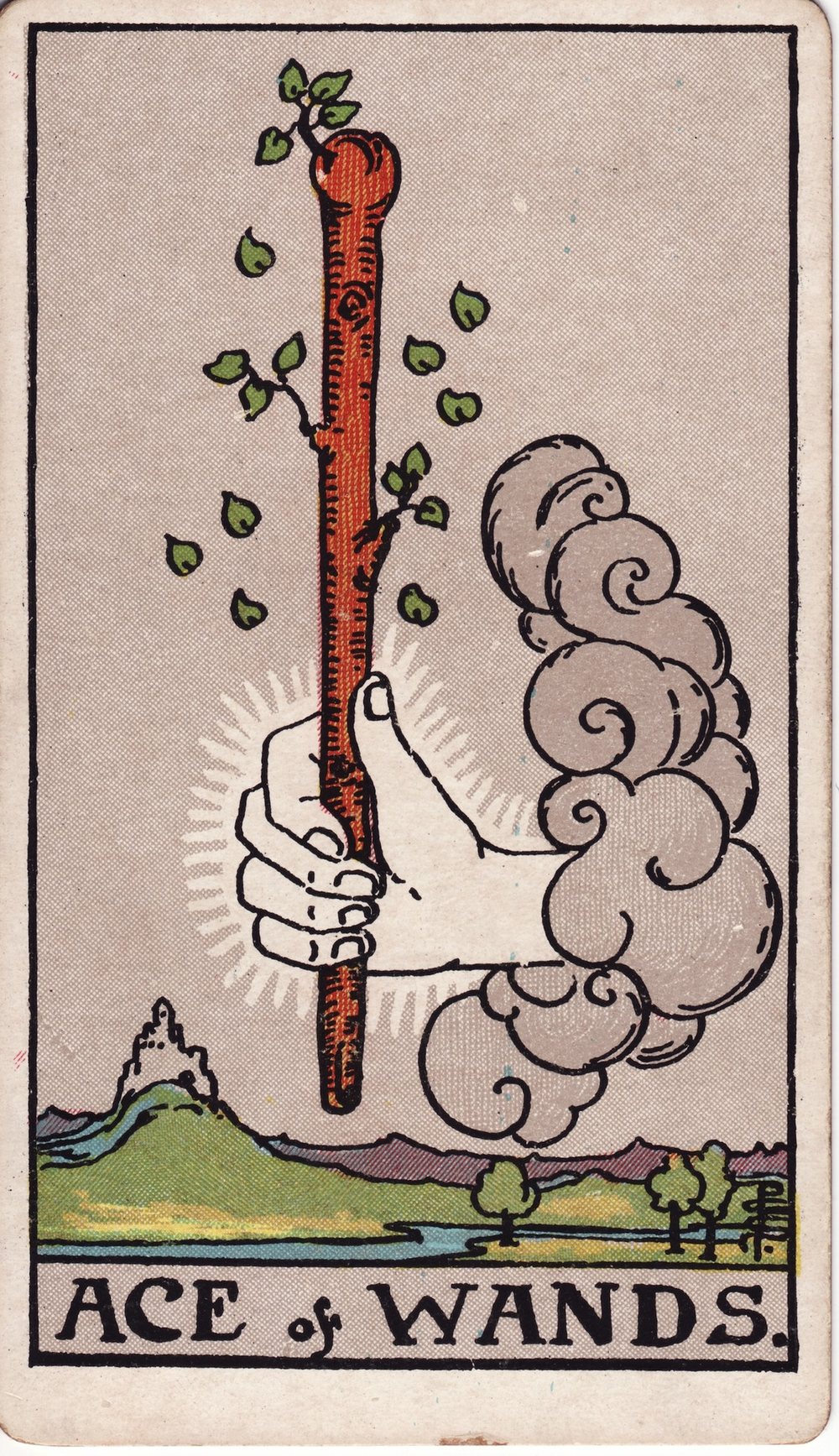 The Ace of Wands card in the Rider-Waite-Smith tarot deck