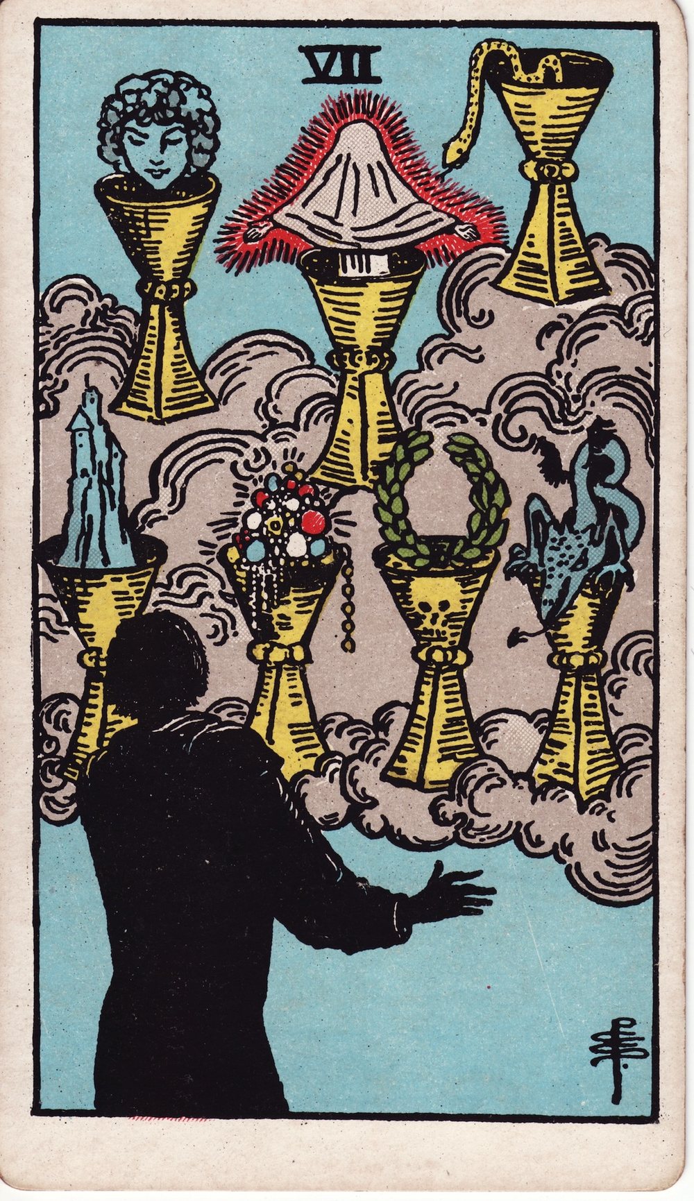 The Seven of Cups card in the Rider-Waite-Smith tarot deck