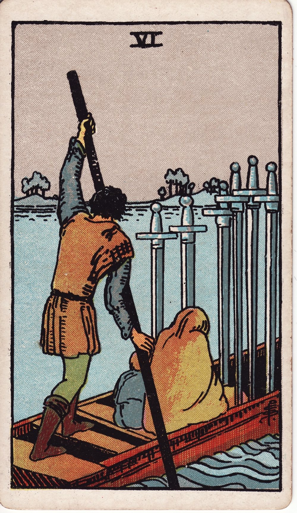 The Six of Swords card in the Rider-Waite-Smith tarot deck