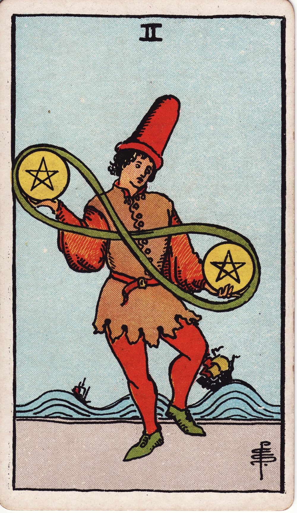 The Two of Pentacles card in the Rider-Waite-Smith tarot deck